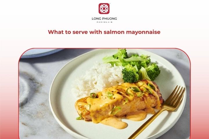 Baked salmon mayonnaise served with healthy side dishes