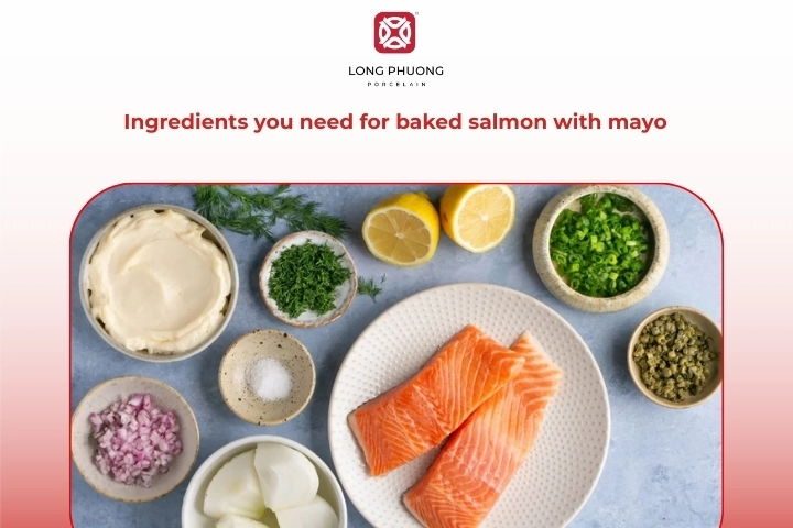 Fresh ingredients prepared for baked salmon with mayo recipe