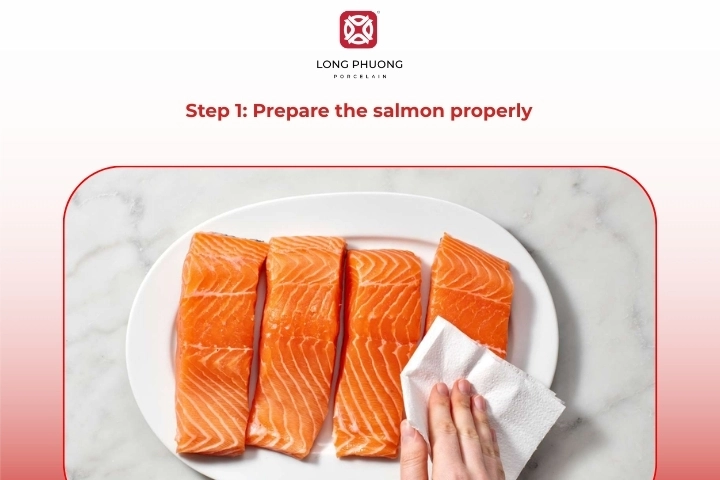 Preparing fresh salmon fillets before adding mayo topping