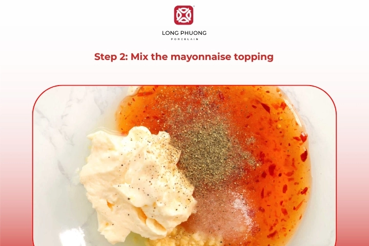 Mixing creamy mayonnaise sauce for salmon with herbs and lemon