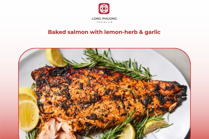 Baked salmon with lemon herb garlic mayonnaise topping