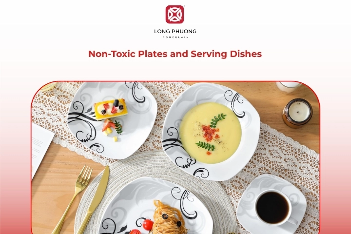 Non toxic plates and porcelain serving dishes for meals