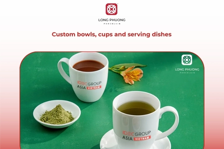 Custom bowls cups and serving dishes with logo