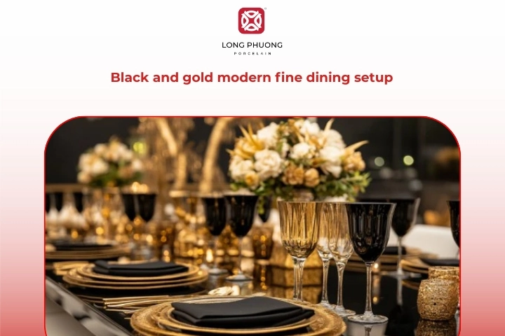 Modern black and gold fine dining table setup