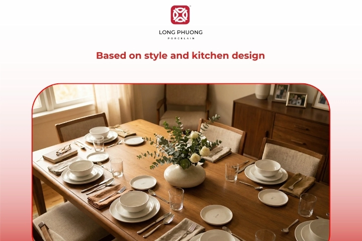 Stylish porcelain tableware matching modern kitchen interior