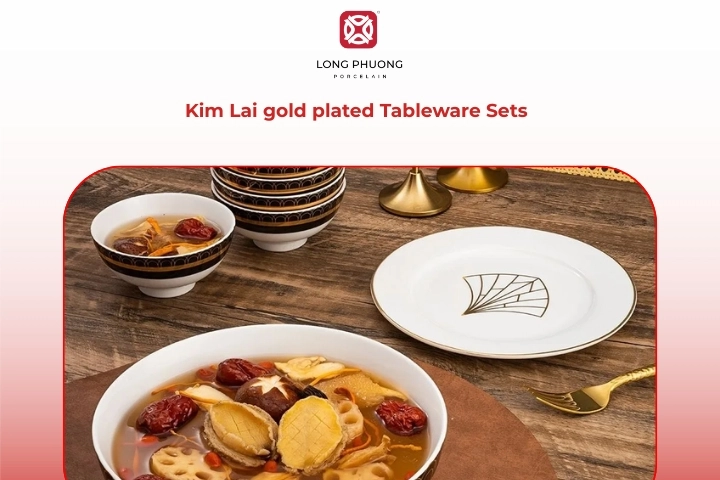 Luxury gold plated porcelain tableware set for formal dining