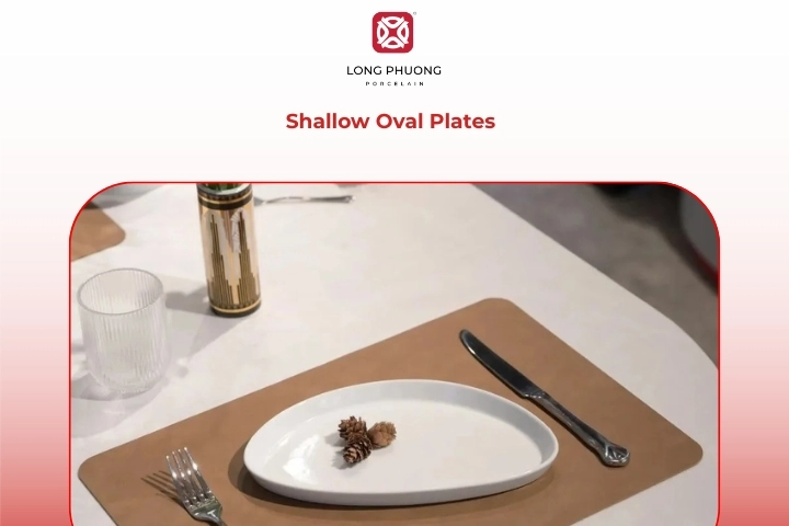 Shallow oval porcelain plates for seafood and appetizers