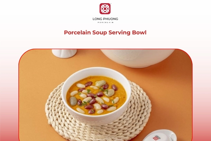 Large porcelain soup serving bowl for family dining