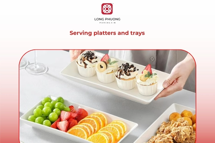Oval porcelain serving platters and trays for food presentation