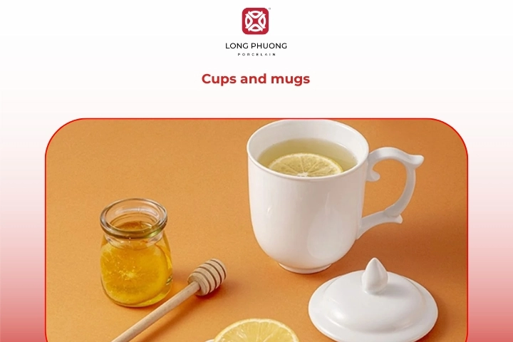 Modern porcelain mugs and tea cups for hot beverages