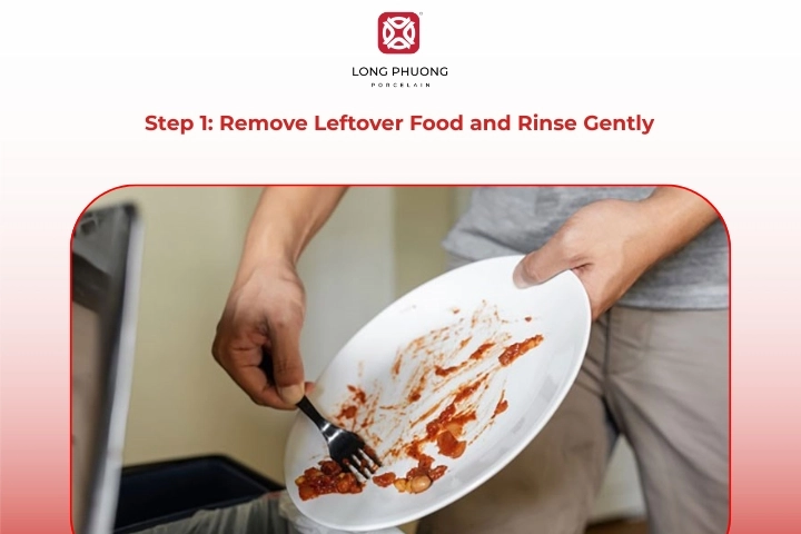 Removing leftover food from porcelain dishes before cleaning