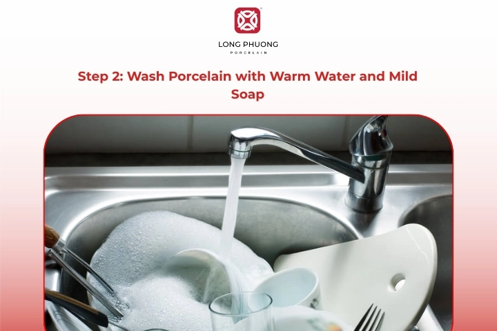 Porcelain care guide for washing porcelain with warm water and mild soap