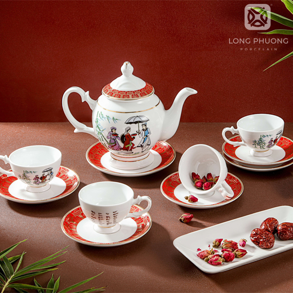 Long Phuong Quan Ho Tea Set - High-Class Porcelain