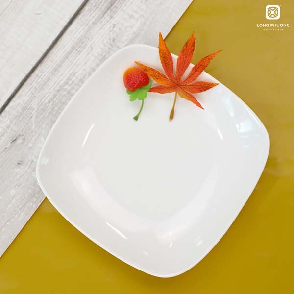High-class White Porcelain Plate with Fantasy Square Shape