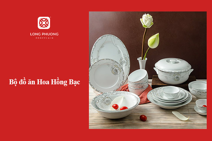 bộ bát đĩa quà tặng hoa hồng bạc