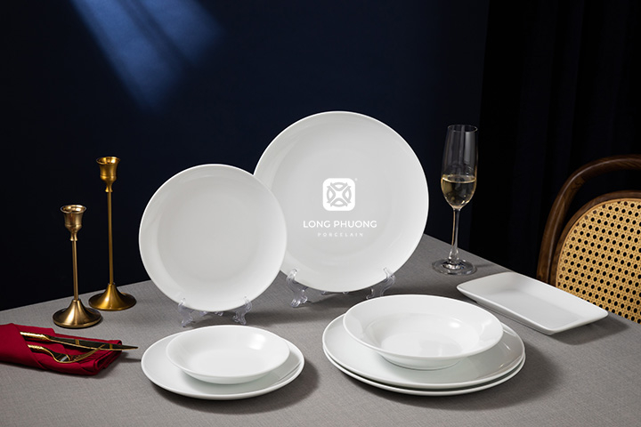 Bộ đĩa nhà hàng sứ trắng cao cấp