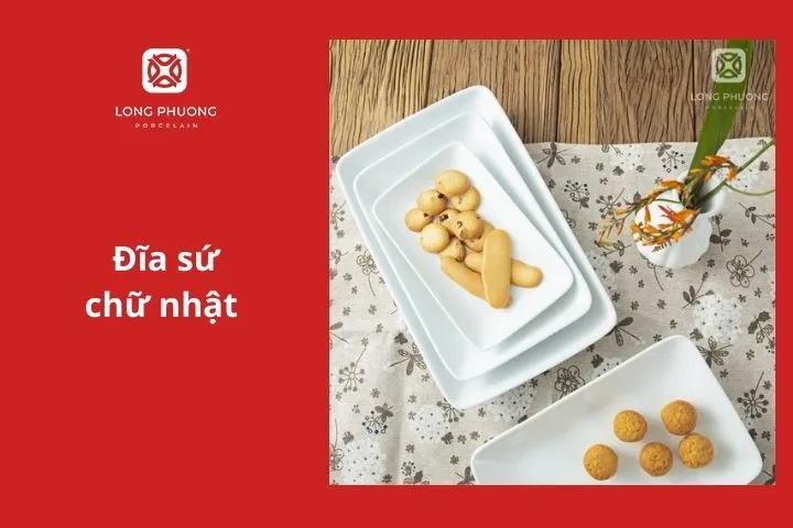 Đĩa sứ chữ nhật đựng bánh trung thu