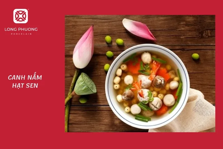 cỗ chay rằm tháng 7 với món canh nấm hạt sen