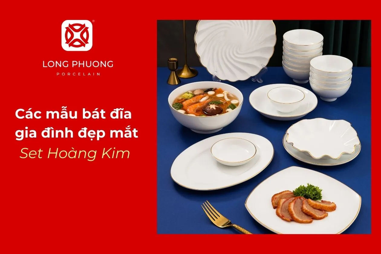 bộ bát đĩa viền vàng