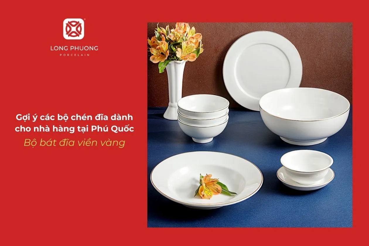 bộ bát đĩa viền vàng 11 thứ