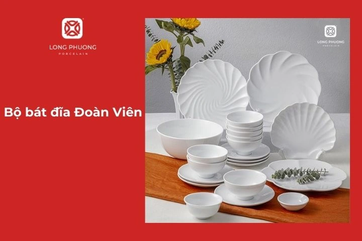 Bộ bát đĩa Đoàn Viên sứ Long Phương