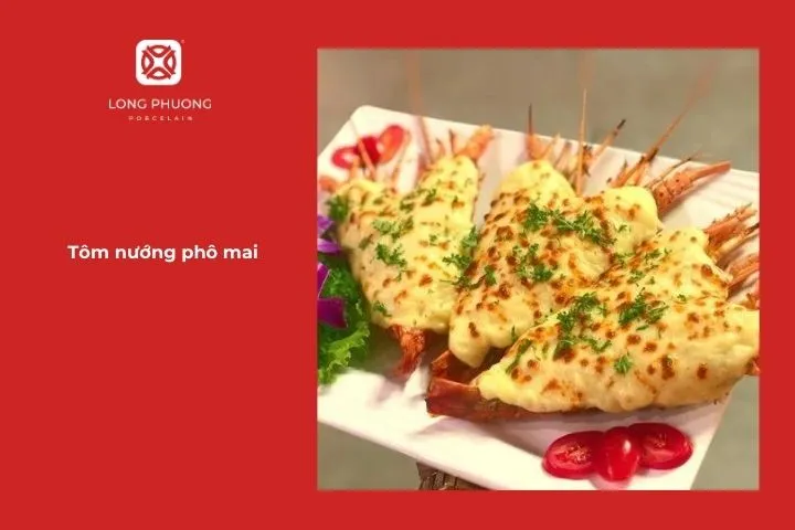 Tôm nướng chín mềm được phủ lớp phô mai béo ngậy