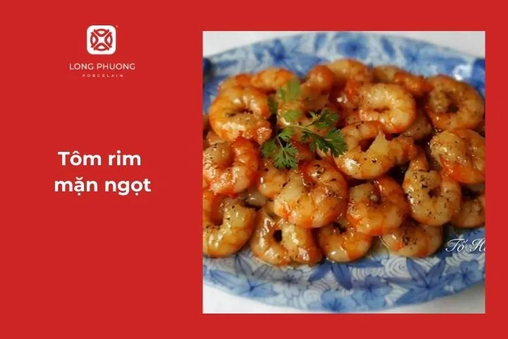 Tôm rim với nước mắm, đường, và hành tỏi