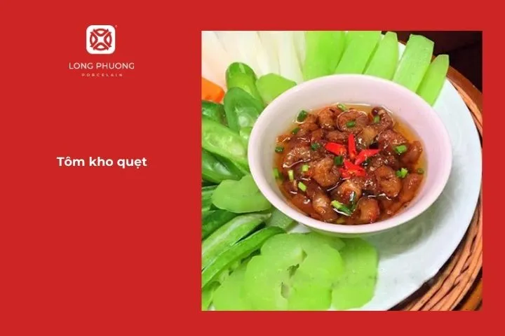 Món tôm kho quẹt đậm đà, ăn kèm rau luộc