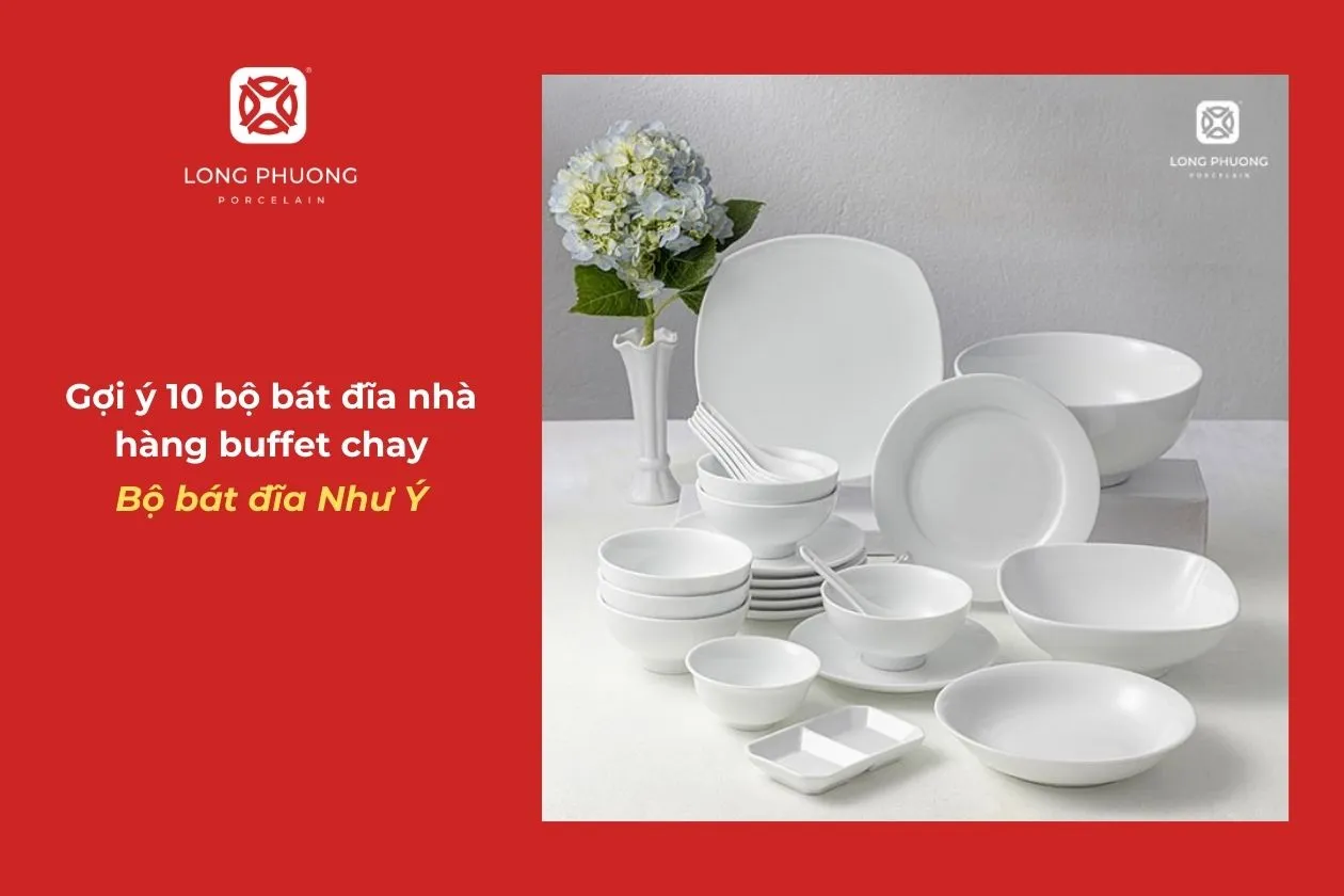 bát đĩa nhà hàng chay sứ trắng