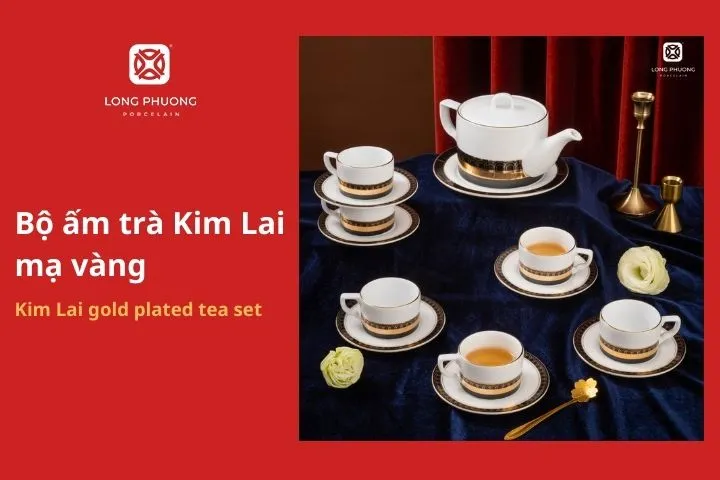 Bộ ấm trà Kim Lai mạ vàng