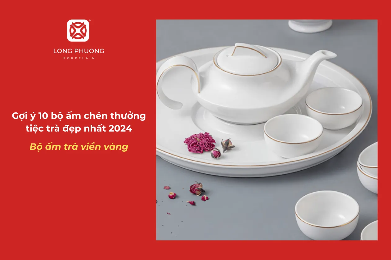 bộ ấm trà viền vàng long phương