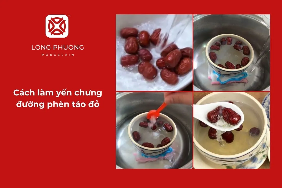 cách làm yến chưng với đường phèn táo đỏ