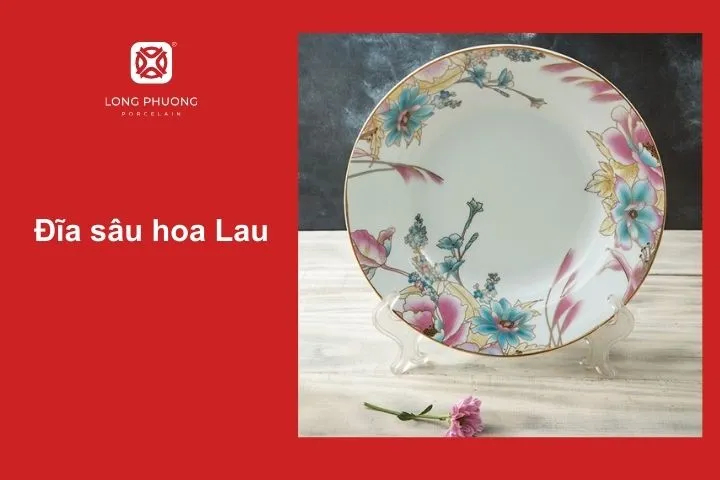 Đĩa sâu lòng với hoa văn bông lau tinh tế