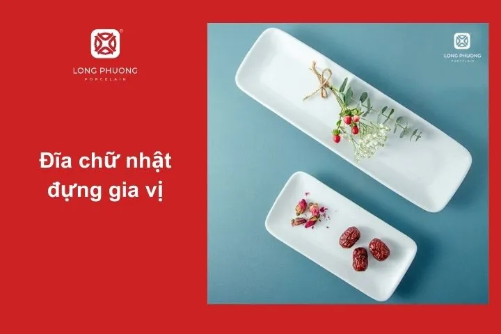 Đĩa nhỏ hình chữ nhật, đựng nước chấm hoặc gia vị, tinh tế và tiện dụng