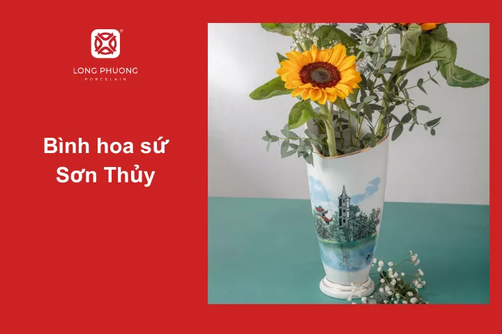 Bình hoa sứ Sơn Thủy mang vẻ đẹp thanh lịch