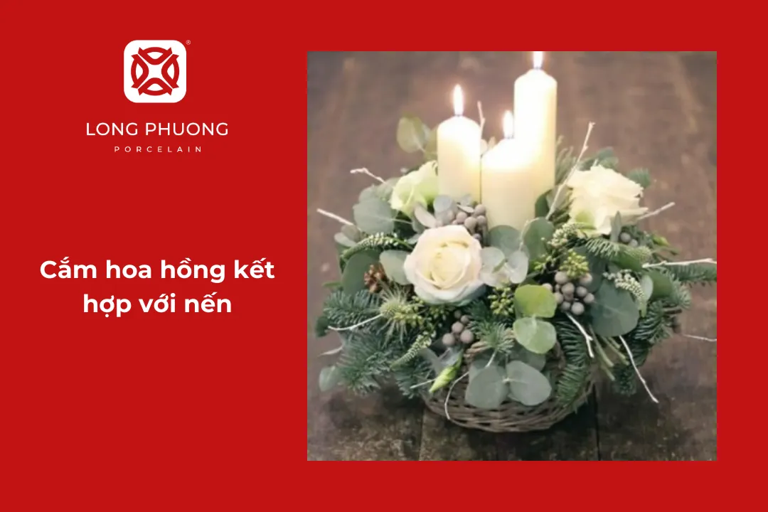 cách cắm hoa hồng đẹp với nến