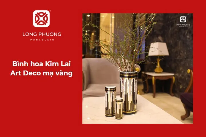 Bình hoa Kim Lai Art Deco mạ vàng