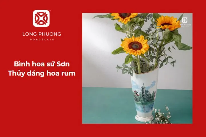 Bình hoa sứ Sơn Thủy dáng hoa rum