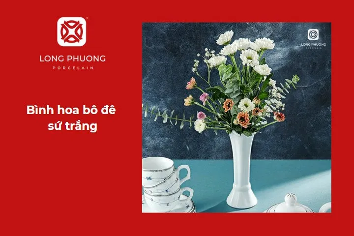 Bình hoa bô đê sứ trắng