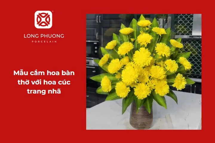 Mẫu cắm hoa bàn thờ đẹp đơn giản với cúc vàng