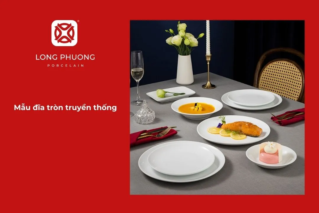 mẫu đĩa tròn truyền thống bày beef steak