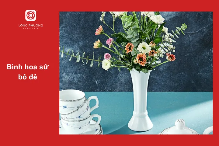 Lọ hoa bô đê sứ trắng