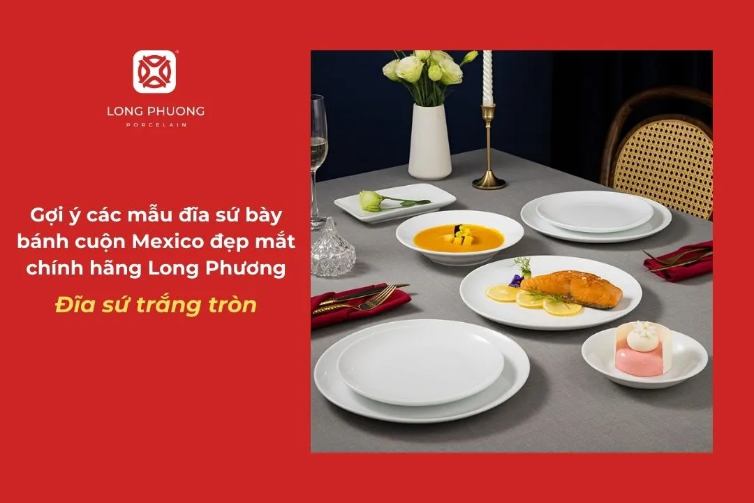 đĩa sứ bày bánh cuộn đẹp măt