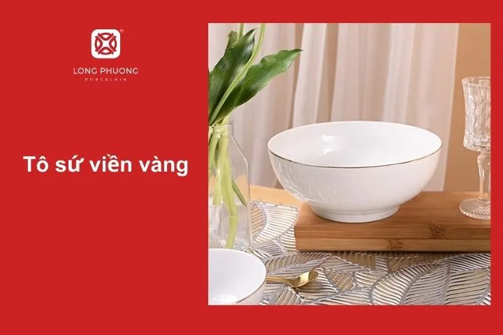 Tô sứ viền vàng có viền vàng ánh kim trên nền sứ trắng mang đến sự sang trọng, giúp tô ramen hấp dẫn hơn