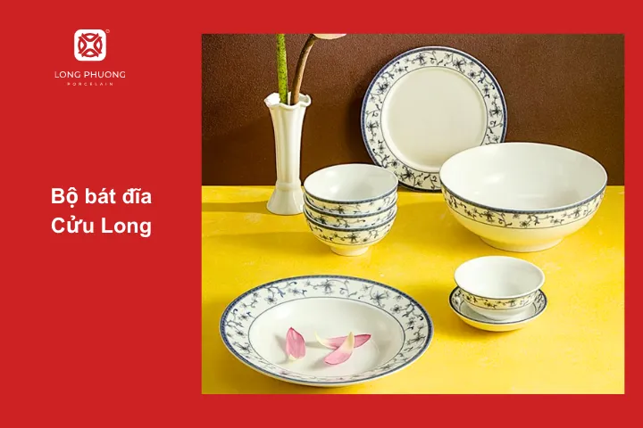 Bộ bát đĩa Cửu Long cổ điển phù hợp sử dụng trong gia đình và tiếp khách