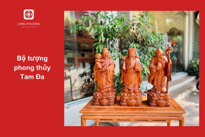 Bộ tượng Tam Đa dát vàng bằng gỗ