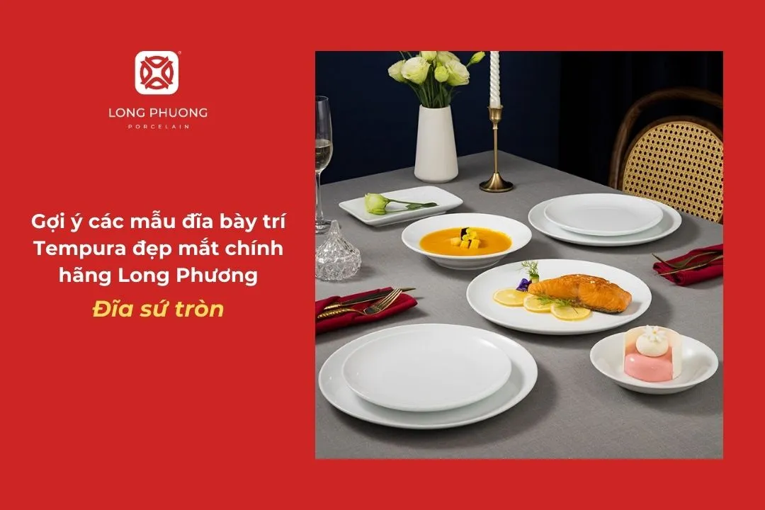 đĩa tròn sứ trắng bày tempura