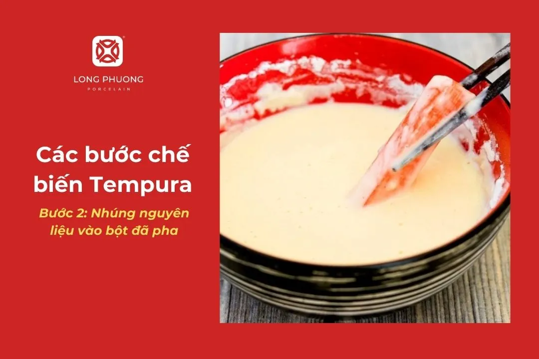 nhúng nguyên liệu vào bột chiên làm tempura