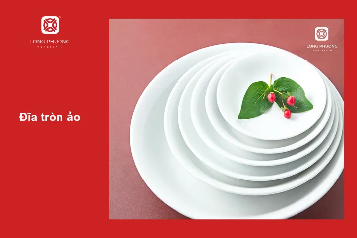Đĩa tròn ảo có độ cong nhẹ thích hợp đựng món ăn có ít nước sốt