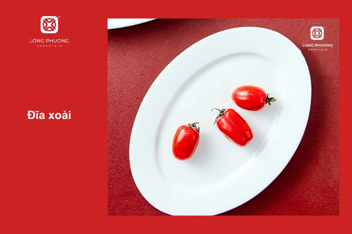 Đĩa xoài thích hợp đựng cả con cá diêu hồng to hoặc các món gỏi, xào